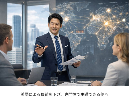 英語による負荷を下げ、専門性で主導できる側へ